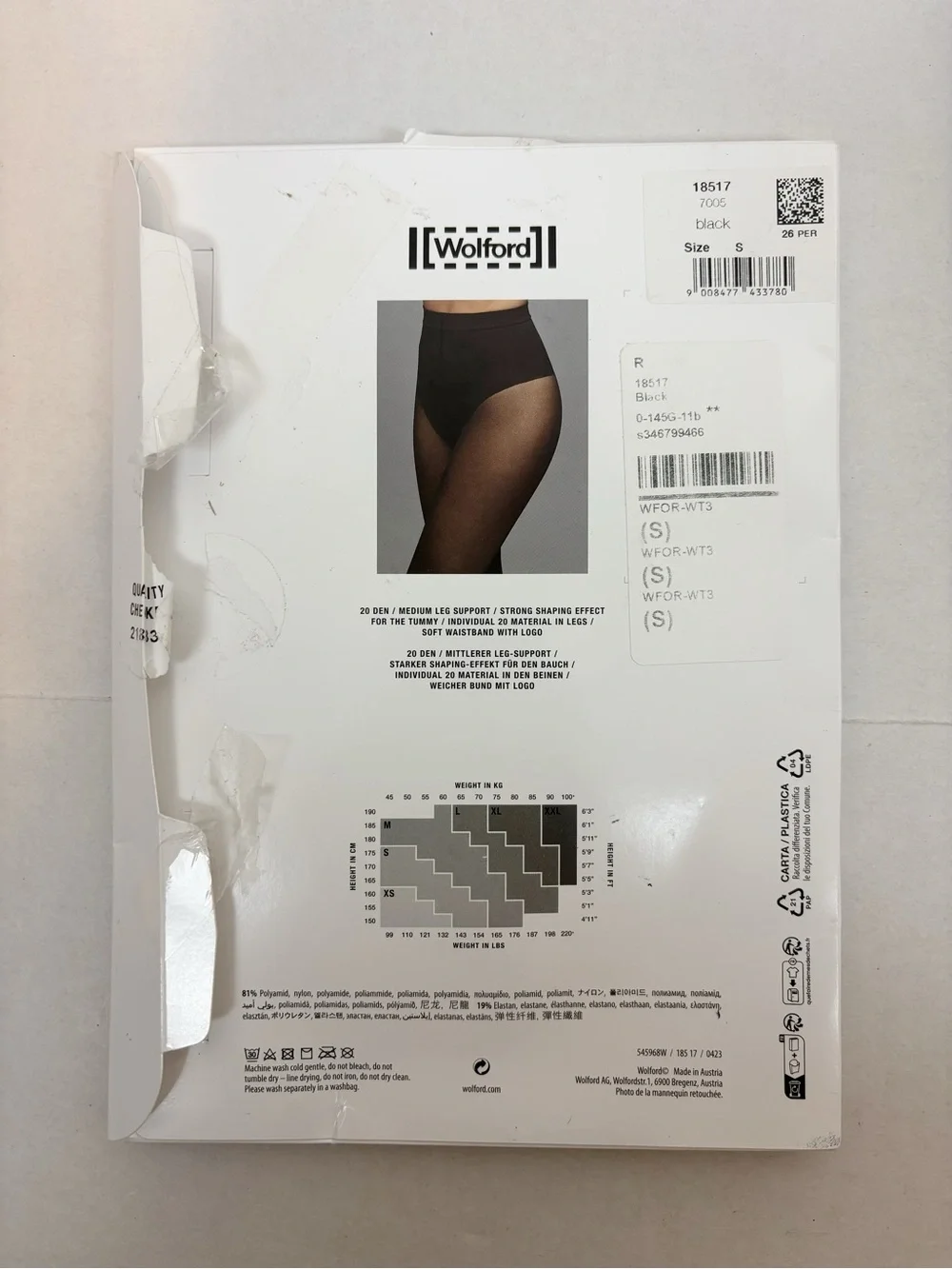 Wolford Tummy 20 Control Top Tights in Black Size S